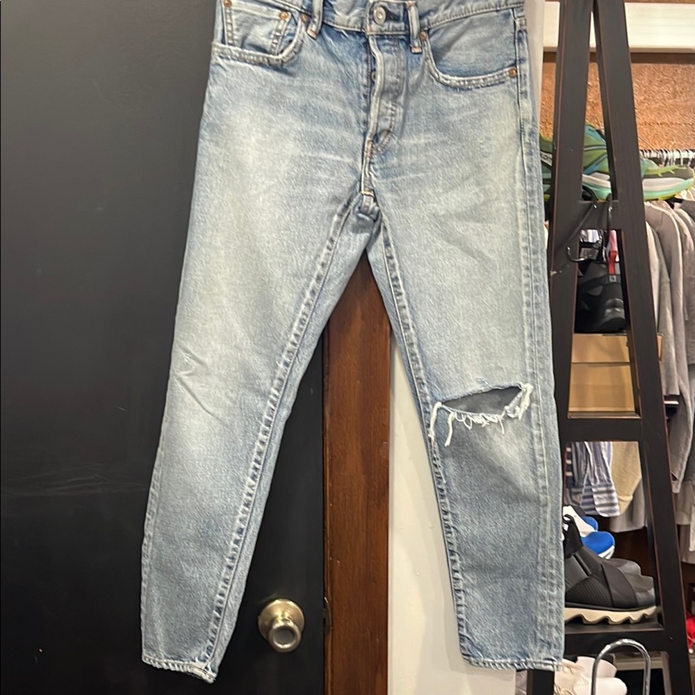 Moussy Blue Straight Jeans with Distressed Details